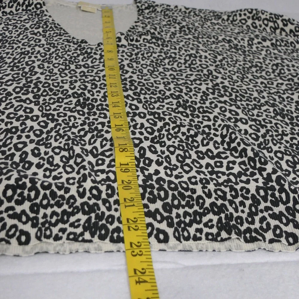 Michael Kors Women Silk Blend Top 1X Cream Brown Leopard Print Mob Wife Layering